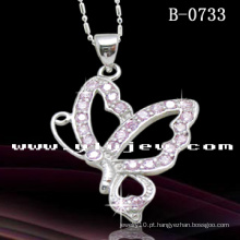 925 jóias de prata esterlina rosa cz borboleta pingente (b-0733)